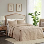 3 Piece Split Corner Pleated Quilted Bedspread Khaki Queen. Fixed Price $129.99.