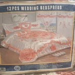 12PC King Wedding Bedspread Set White/pink Floral Quilted Belle Nuit 92X104. Fixed Price $160.98.