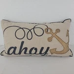 Embroidered Pillow Nautical Ahoy Coastal Beach Cottage Core Beaded Gold Blue. Fixed Price $18.95.