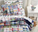 Pottery Barn Kids Blue Madras Plaid Patchwork Quilt Reversible Full /queen Euc. Fixed Price $125.00.