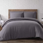 New Brooklyn Loom Queen Charcoal Gray 3P Duvet & 2 Std Sham Flax Linen Grey. Fixed Price $128.00.