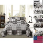 Elegant King Size Plaid Patchwork Quilt Set - Reversible & Lightweight Bedding. Fixed Price $56.83.