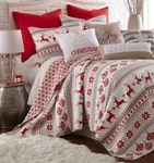 Levtex Silent Night Quilt Set Red King 2 Shams Alpine Snowflake Nordic Reindeer. Fixed Price $69.00.