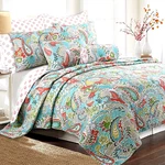 Quilt Set King Paisley Floral Pattern Blue Gray Reversible Bedding Pillow Shams. Fixed Price $115.75.