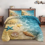 Queen Size Comforter Set With 2 Pillowcases, Summer Marine Seashell Starfish Bea. Fixed Price $93.99.