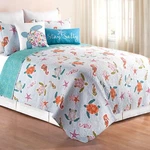 Coastal Quilt Set King Blue Orange Ocean Life Reversible Cotton Shams Bedding. Fixed Price $189.55.