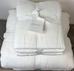 Pottery Barn European Flax Linen Waffle Weave F/q Quilt (3) Shams Set White. Fixed Price $259.00.
