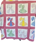 Handcrafted Sunbonnet Sue Southern Belle Pink Full/queen Quilt. Fixed Price $120.00.