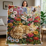Sleeping Cat Quilted Blanket Floral Cozy Cottagecore Lover Gift. Fixed Price $33.95.