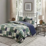 New! Cozy Classic Plaid Blue Green Navy Beige Taupe Log Cabin Lodge Quilt Set. Fixed Price $136.32.