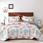 Djoymock Coastal Size Quilt Set 3 Pcs, Ocean Beach King, Orange. Fixed Price $58.56.