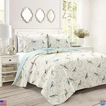 Botanical Bird & Flower Oversized 3-PIECE Reversible Quilt Set, King, Multi. Fixed Price $156.79.