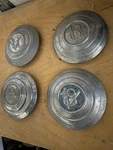 Set Of 4 Vintage V8 Logo Hub Caps Wheel Covers Barn Find Patina Antique Metal. Fixed Price $95.00.