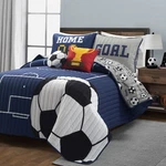 Lush Decor Soccer Game Reversible Quilt Quen Size 4 Piece Set Full/queen Navy.... Fixed Price $152.18.