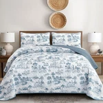 Drucon Blue Quilt Set King Size, Toile Farmhouse (106"X90"),. Fixed Price $52.96.