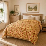 Pottery Bar Floral Full Queen Quilt Yellow & Red With Button Closures Bedding. Fixed Price $45.00.