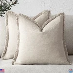 Set 2 Boho Fringe Throw Pillow Covers 18X18 Inch Beige Tassel Cushion Decor. Fixed Price $40.76.