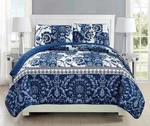 Mk Collection 3PC Bedspread Coverlet Quilted Floral White Navy Blue Size.... Fixed Price $34.37.