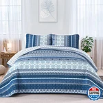 Wongs Bedding Boho Quilt Set Queen Navy Blue 3 Pieces Lightweight Microfiber Cov. Fixed Price $58.80.