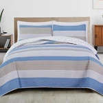 Great Bay Home Stripe 3 Pc. Blue / Taupe Reversible King Quilt Set. Fixed Price $38.00.