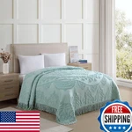 Beatrice Home Fashions Full Blue Lotus Medallion 100 Cotton Chenille Bedspread. Fixed Price $201.65.
