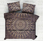 Indian Peacock Mandala Blue Gold Bed Coverlet Queen Cotton Sheet Set. Fixed Price $48.75.
