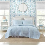 Laura Ashley King Quilt Set, With Matching Sham, Oxford Stripe Blue. Fixed Price $90.00.
