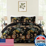 Wongs Bedding Floral Quilt Set King Size, Black Botanical Bedspread. Fixed Price $64.53.