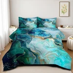 Turquoise Marble Comforter Set Queen Teal Gold Abstract Bedding 3PC Soft Quilt. Fixed Price $91.99.