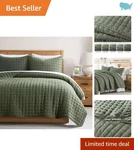 3-PIECE Queen Quilt Set In Moss Green Soft, Stylish Comfort Every Season. Fixed Price $71.18.