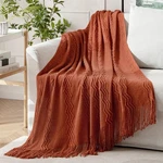 Miulee Rust Knitted Throw Blanket For Couch Terracotta Boho Textured Cozy Wov.... Fixed Price $35.77.