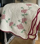 Vtg Hand Stitched & Appliqu Quilt Flowers Bedspread Pink Dogwood Blossoms. Fixed Price $244.44.