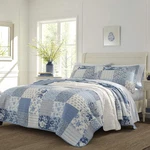 Laura Ashley - King Quilt Set, Reversible Cotton Bedding With Matching Shams, Fa. Fixed Price $129.99.