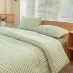 Twin Comforter Set, Light Green Gingham Bedding Sets, Blue Grid. Fixed Price $39.99.