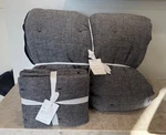 Pottery Barn European Flax Linen Waffle King Comforter 2 Shams Midnight Navy. Fixed Price $329.99.