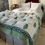 Indian Hand Block Floral Kantha Quilt,blanket Cotton King Size Bedspread Throw. Fixed Price $74.89.