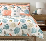 Lush Decor Coastal Reef Feather Reversible Quilt Set, 7 Piece King, Blue.... Fixed Price $112.09.