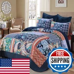 Djy Navy Patchwork Quilt Set King Size Blue Bedspread Boho Paisley Floral. Fixed Price $51.62.