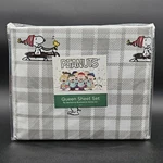 Berkshire Peanuts Snoopy Woodstock Christmas Holiday Queen Sheet Set Plaid Gray. Fixed Price $49.99.