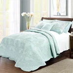Serenta Damask Embroidery 4PC Quilt Set Oversized Queen 110"X120", Blue, New S4. Fixed Price $57.99.