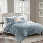 Ultra Soft Velvet Queen Quilt Set With 2 Pillow Shams - Blue Luxe Bedding. Fixed Price $108.99.