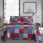 Jessy Home Plaid Quilt Set Queen Bedspreads Coverlet Red Blue White Patch.... Fixed Price $52.99.
