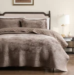 Velvet King Size Quilt Set - Beige Striped Soft Lightweight Bedspread, Tan Ne.... Fixed Price $90.07.
