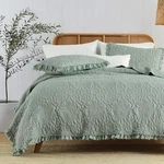 Horimote Home King Quilt Set 106X96 Sage Green Ruffled 3PC Reversible. Fixed Price $104.99.