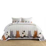 3 Pcs Elegant Cat Silhouette Checkered Quilt Bedspread Set. Fixed Price $69.99.