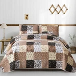 Patchwork Quilt Set Queen SIZE,3 Pieces Brown Floral Plaid Reversible. Fixed Price $56.99.