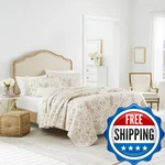 Laura Ashley - King Quilt Set Reversible Cotton Bedding Matching Shams. Fixed Price $144.62.