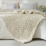 Chunky Throw Blanket For Couch, 51"X63",100% Hand Knitted Thick Cable Kn.... Fixed Price $43.59.