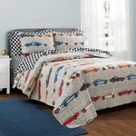 Race Car 7-PIECE Oversized Quilt Set For Boys, Reversible Blue & Orange. Fixed Price $189.99.