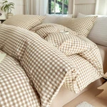 Queen Comforter Set Tan Gingham Modern Style Beige Plaid .... Fixed Price $88.80.